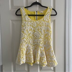 Meadow Rue Lemon Yellow Lace Sleeveless Peplum Top Whimsical Retro Easter Spring